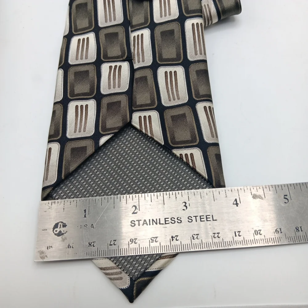 Alexander Julian Colours Necktie 100% Silk Brown Black Beige Geometric Designer